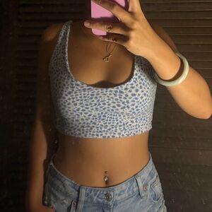 Blue and White Leopard Print Crop Top